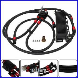 10 Row AN8 Engine Oil Cooler +Relocation Filter Adapter Hose Kit withBracket Black