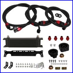 10 Row AN8 Engine Oil Cooler +Relocation Filter Adapter Hose Kit withBracket Black