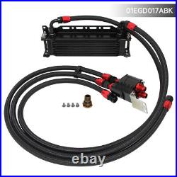 10 Row AN8 Engine Oil Cooler +Relocation Filter Adapter Hose Kit withBracket Black