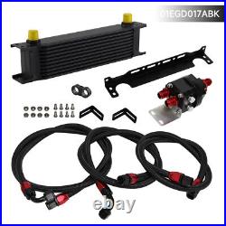 10 Row AN8 Engine Oil Cooler +Relocation Filter Adapter Hose Kit withBracket Black