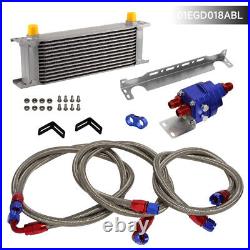 13 Row AN8 Engine Oil Cooler +Relocation Filter Adapter Hose Kit withBracket SL