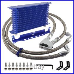 13 Row Engine Oil Cooler Kit+Sandwich Plate adapter For LS1 LS2 LS3+Bracket Blue