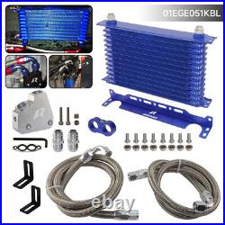 13 Row Engine Oil Cooler Kit+Sandwich Plate adapter For LS1 LS2 LS3+Bracket Blue