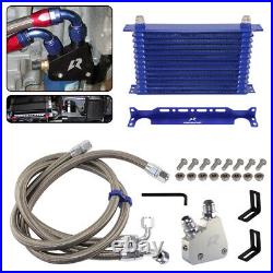 13 Row Engine Oil Cooler Kit+Sandwich Plate adapter For LS1 LS2 LS3+Bracket Blue