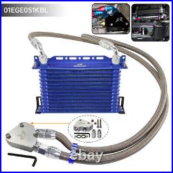 13 Row Engine Oil Cooler Kit+Sandwich Plate adapter For LS1 LS2 LS3+Bracket Blue