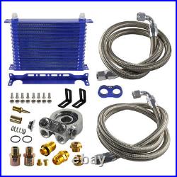 15 Row Engine Trans Oil Cooler with10AN Oil Hosem, 80C Thermostat Adapter Kit