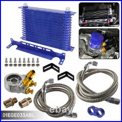 15 Row Engine Trans Oil Cooler with10AN Oil Hosem, 80C Thermostat Adapter Kit