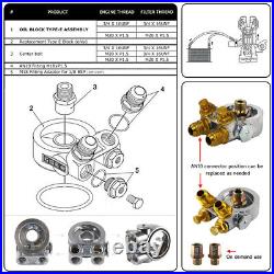 15 Row Engine Trans Oil Cooler with10AN Oil Hosem, 80C Thermostat Adapter Kit