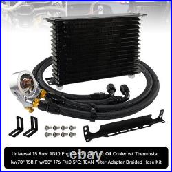 15 Row Engine Trust Oil Cooler withThermostat Oil Filter Adapter Kit+Bracket BK