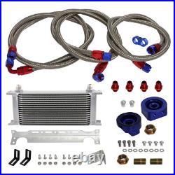 16 Row AN8 Engine Oil Cooler +Relocation Filter Adapter Hose Kit withBracket BL