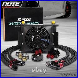 30 Row 10AN Universal Engine Oil Cooler Filter Adapter+Hose Kit + 7 Fan