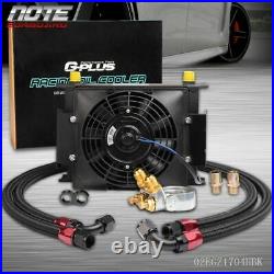 30 Row AN10 Universal Aluminum Engine Oil Cooler +Thermostat Adapter Kit+ 7 Fan