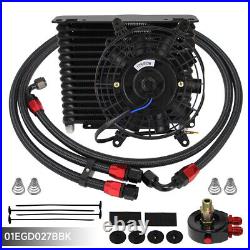 AN8 32MM 15 Row Engine Oil Cooler WithOil Filter Adapter Hose Kit +7 Electric Fan