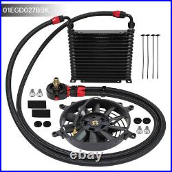 AN8 32MM 15 Row Engine Oil Cooler WithOil Filter Adapter Hose Kit +7 Electric Fan