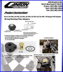 Canton 22-597 Billet Alum Remote Oil Filter Adapter 20MM x 1.5 90 Deg Rotating