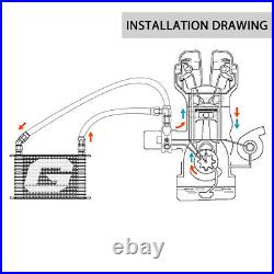 Universal 25 Row 10AN Engine Oil Cooler Filter Adapter & Hose Relocation Kit