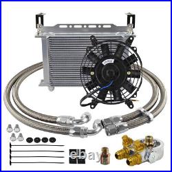 Universal 25 Row Engine Oil Cooler with Thermostatic Oil Filter Adapter 12V Fan