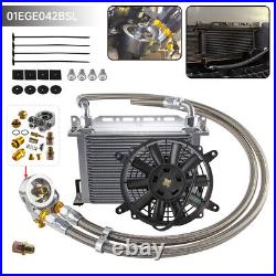 Universal 25 Row Engine Oil Cooler with Thermostatic Oil Filter Adapter 12V Fan