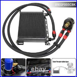 Universal 30 Row Engine Transmission Oil Cooler +Filter Adapter Hose Line Kit BK