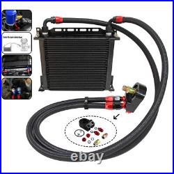 Universal 30 Row Engine Transmission Oil Cooler +Filter Adapter Hose Line Kit BK