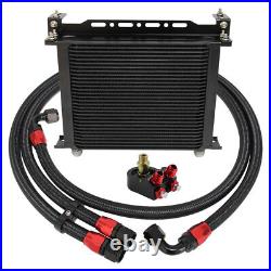 Universal 30 Row Engine Transmission Oil Cooler +Filter Adapter Hose Line Kit BK